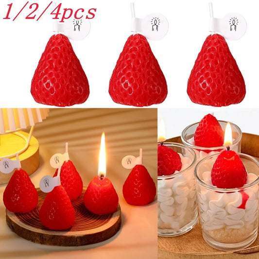 1/2/4Pcs Strawberry Shape Candle Aromatherapy Wax Scented Handmade Candle for Birthday Wedding Party Gift New Year Home Decor